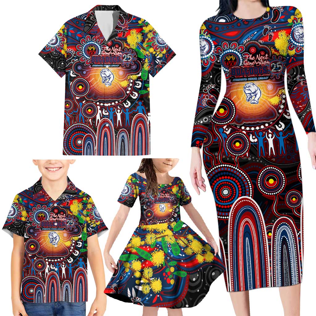 Personalised NAIDOC Week 2025 Bulldogs Football Family Matching Long Sleeve Bodycon Dress and Hawaiian Shirt Aboriginal Dot Painting