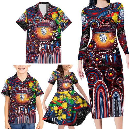 Personalised NAIDOC Week 2025 Bulldogs Football Family Matching Long Sleeve Bodycon Dress and Hawaiian Shirt Aboriginal Dot Painting