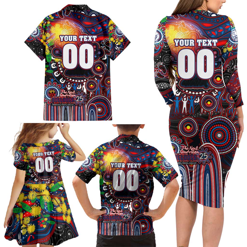 Personalised NAIDOC Week 2025 Bulldogs Football Family Matching Long Sleeve Bodycon Dress and Hawaiian Shirt Aboriginal Dot Painting