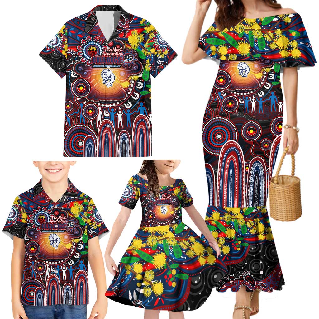 Personalised NAIDOC Week 2025 Bulldogs Football Family Matching Mermaid Dress and Hawaiian Shirt Aboriginal Dot Painting