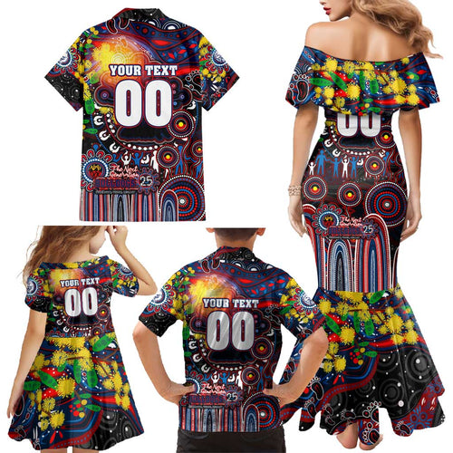 Personalised NAIDOC Week 2025 Bulldogs Football Family Matching Mermaid Dress and Hawaiian Shirt Aboriginal Dot Painting