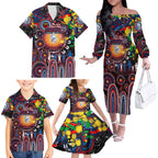 Personalised NAIDOC Week 2025 Bulldogs Football Family Matching Off The Shoulder Long Sleeve Dress and Hawaiian Shirt Aboriginal Dot Painting