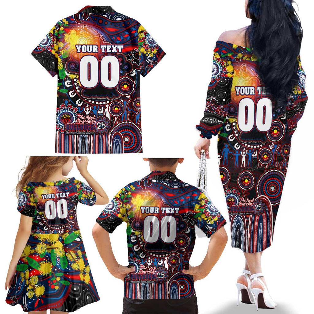 Personalised NAIDOC Week 2025 Bulldogs Football Family Matching Off The Shoulder Long Sleeve Dress and Hawaiian Shirt Aboriginal Dot Painting