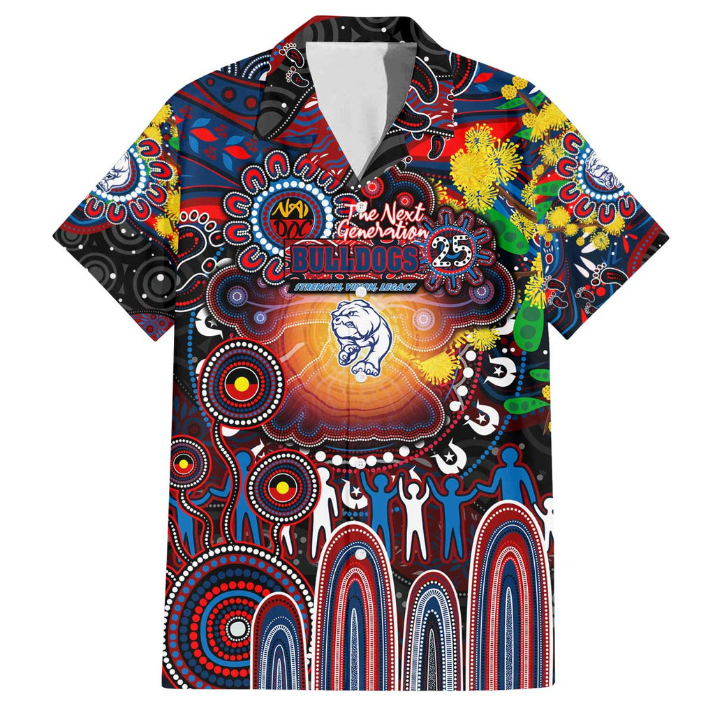 Personalised NAIDOC Week 2025 Bulldogs Football Family Matching Off The Shoulder Long Sleeve Dress and Hawaiian Shirt Aboriginal Dot Painting