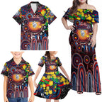 Personalised NAIDOC Week 2025 Bulldogs Football Family Matching Off Shoulder Maxi Dress and Hawaiian Shirt Aboriginal Dot Painting