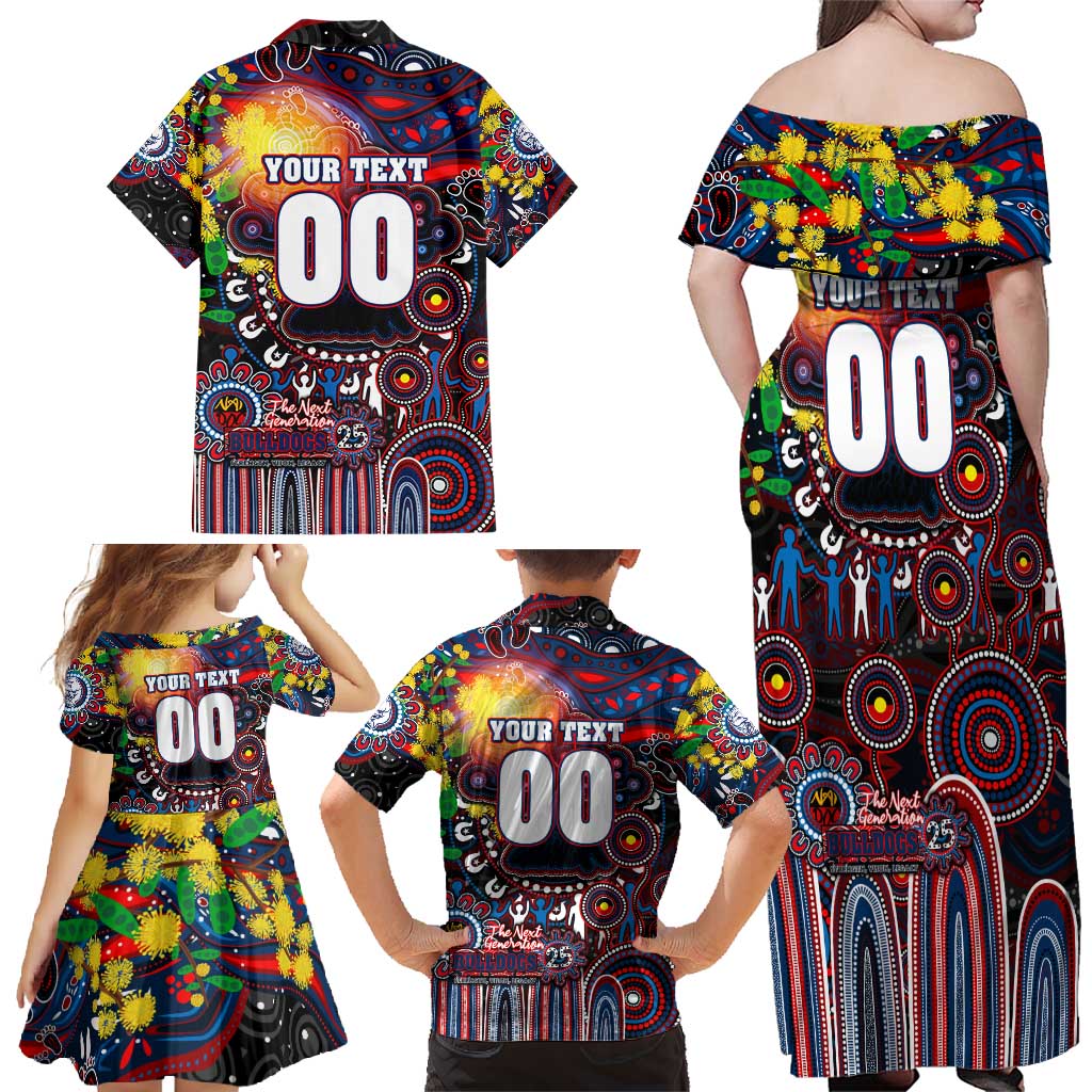 Personalised NAIDOC Week 2025 Bulldogs Football Family Matching Off Shoulder Maxi Dress and Hawaiian Shirt Aboriginal Dot Painting