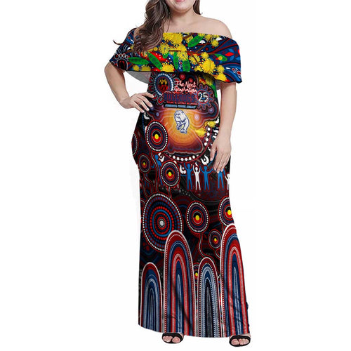 Personalised NAIDOC Week 2025 Bulldogs Football Family Matching Off Shoulder Maxi Dress and Hawaiian Shirt Aboriginal Dot Painting