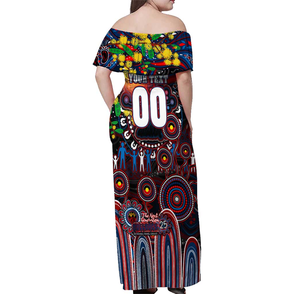 Personalised NAIDOC Week 2025 Bulldogs Football Family Matching Off Shoulder Maxi Dress and Hawaiian Shirt Aboriginal Dot Painting