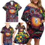 Personalised NAIDOC Week 2025 Bulldogs Football Family Matching Off Shoulder Short Dress and Hawaiian Shirt Aboriginal Dot Painting