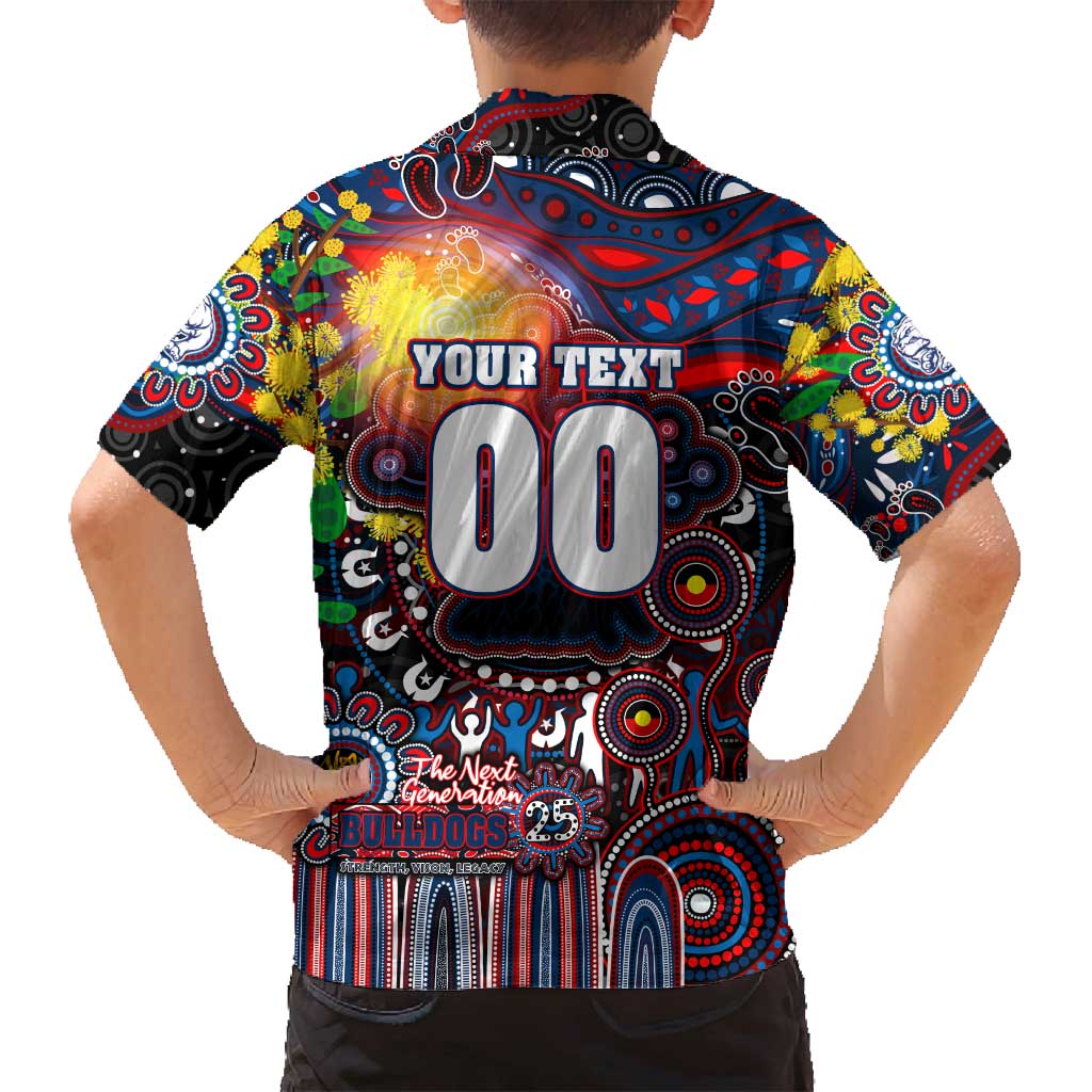 Personalised NAIDOC Week 2025 Bulldogs Football Family Matching Off Shoulder Short Dress and Hawaiian Shirt Aboriginal Dot Painting