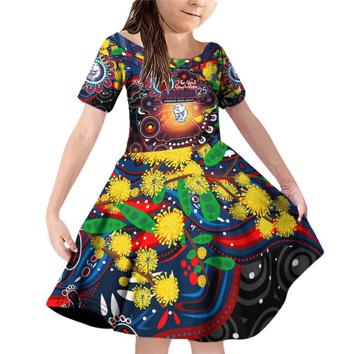 Personalised NAIDOC Week 2025 Bulldogs Football Family Matching Off Shoulder Short Dress and Hawaiian Shirt Aboriginal Dot Painting