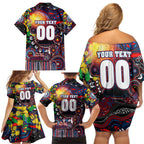 Personalised NAIDOC Week 2025 Bulldogs Football Family Matching Off Shoulder Short Dress and Hawaiian Shirt Aboriginal Dot Painting