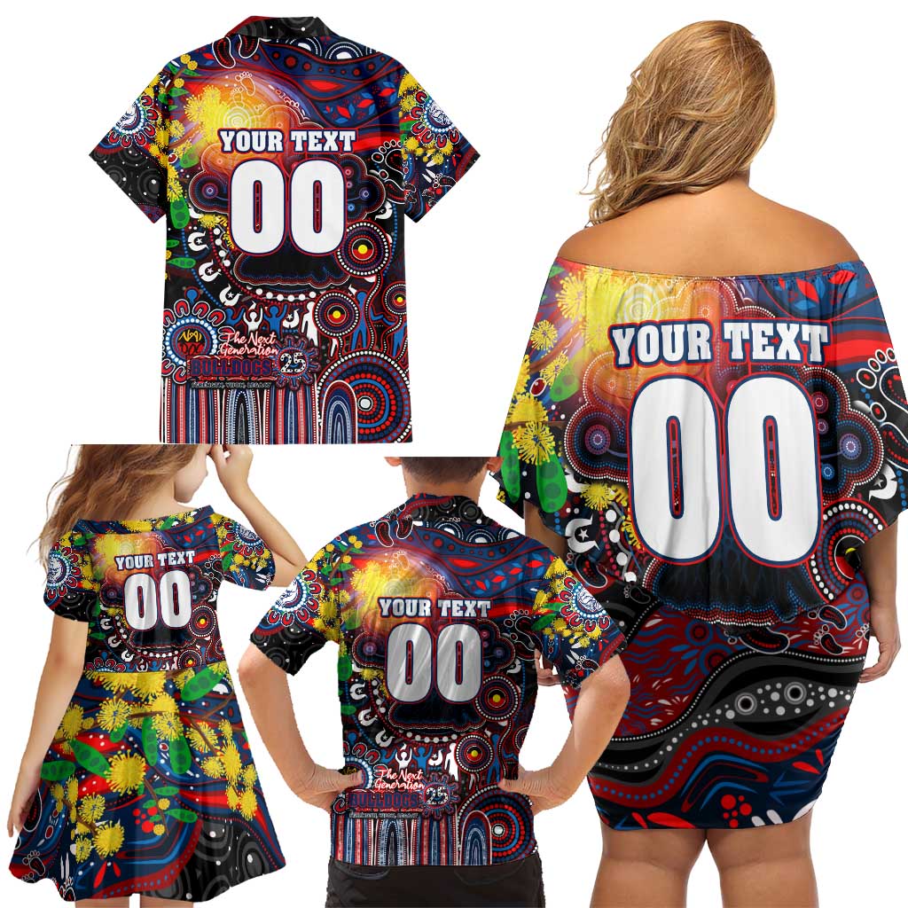 Personalised NAIDOC Week 2025 Bulldogs Football Family Matching Off Shoulder Short Dress and Hawaiian Shirt Aboriginal Dot Painting