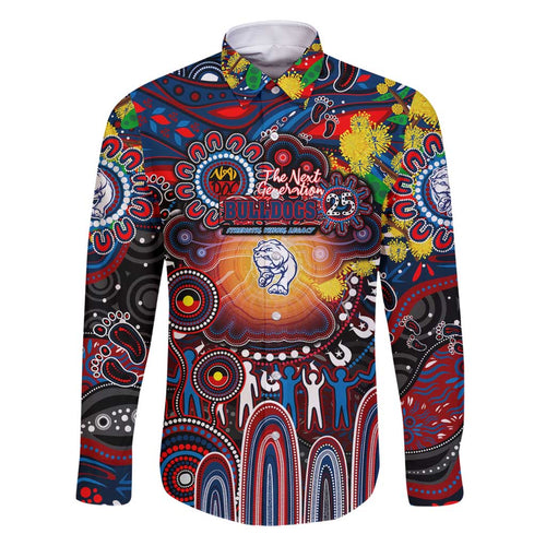 Personalised NAIDOC Week 2025 Bulldogs Football Family Matching Off Shoulder Short Dress and Hawaiian Shirt Aboriginal Dot Painting