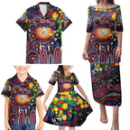 Personalised NAIDOC Week 2025 Bulldogs Football Family Matching Puletasi and Hawaiian Shirt Aboriginal Dot Painting