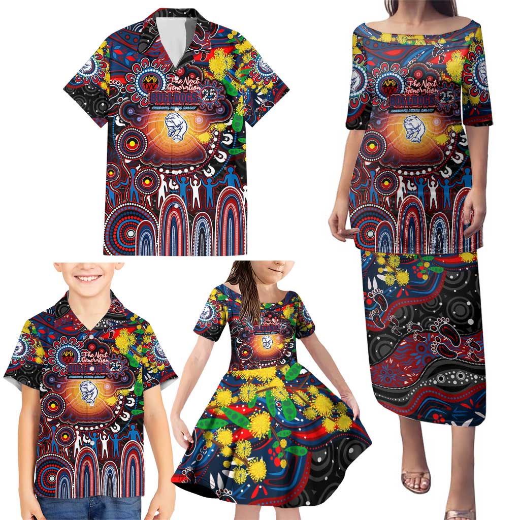 Personalised NAIDOC Week 2025 Bulldogs Football Family Matching Puletasi and Hawaiian Shirt Aboriginal Dot Painting