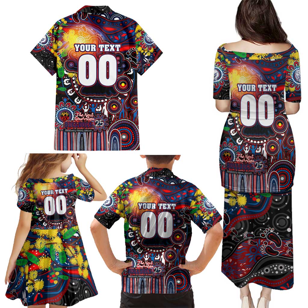 Personalised NAIDOC Week 2025 Bulldogs Football Family Matching Puletasi and Hawaiian Shirt Aboriginal Dot Painting