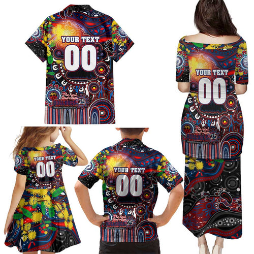 Personalised NAIDOC Week 2025 Bulldogs Football Family Matching Puletasi and Hawaiian Shirt Aboriginal Dot Painting
