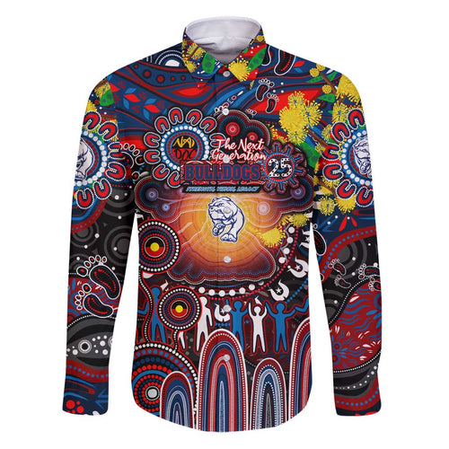 Personalised NAIDOC Week 2025 Bulldogs Football Family Matching Puletasi and Hawaiian Shirt Aboriginal Dot Painting