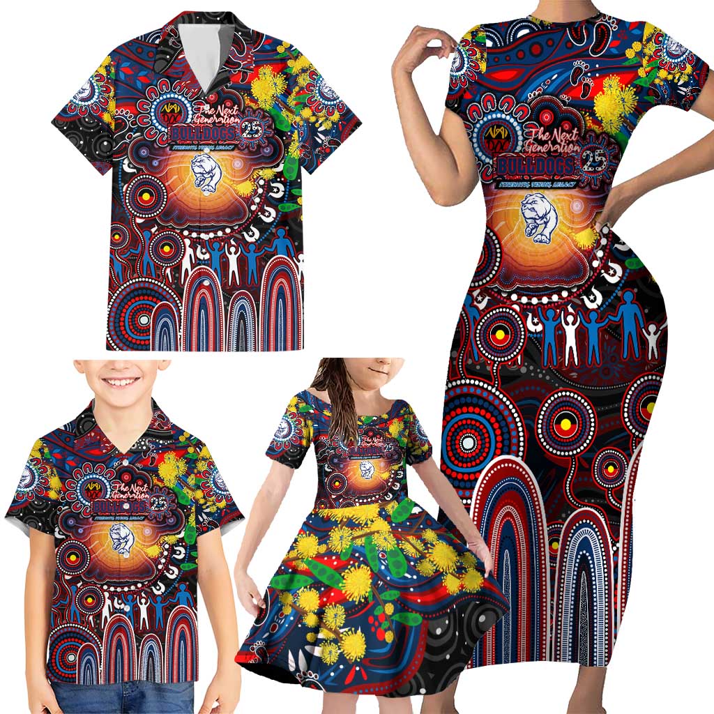 Personalised NAIDOC Week 2025 Bulldogs Football Family Matching Short Sleeve Bodycon Dress and Hawaiian Shirt Aboriginal Dot Painting