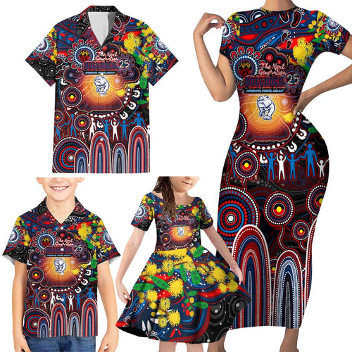 Personalised NAIDOC Week 2025 Bulldogs Football Family Matching Short Sleeve Bodycon Dress and Hawaiian Shirt Aboriginal Dot Painting