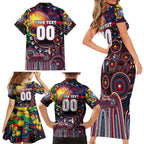 Personalised NAIDOC Week 2025 Bulldogs Football Family Matching Short Sleeve Bodycon Dress and Hawaiian Shirt Aboriginal Dot Painting
