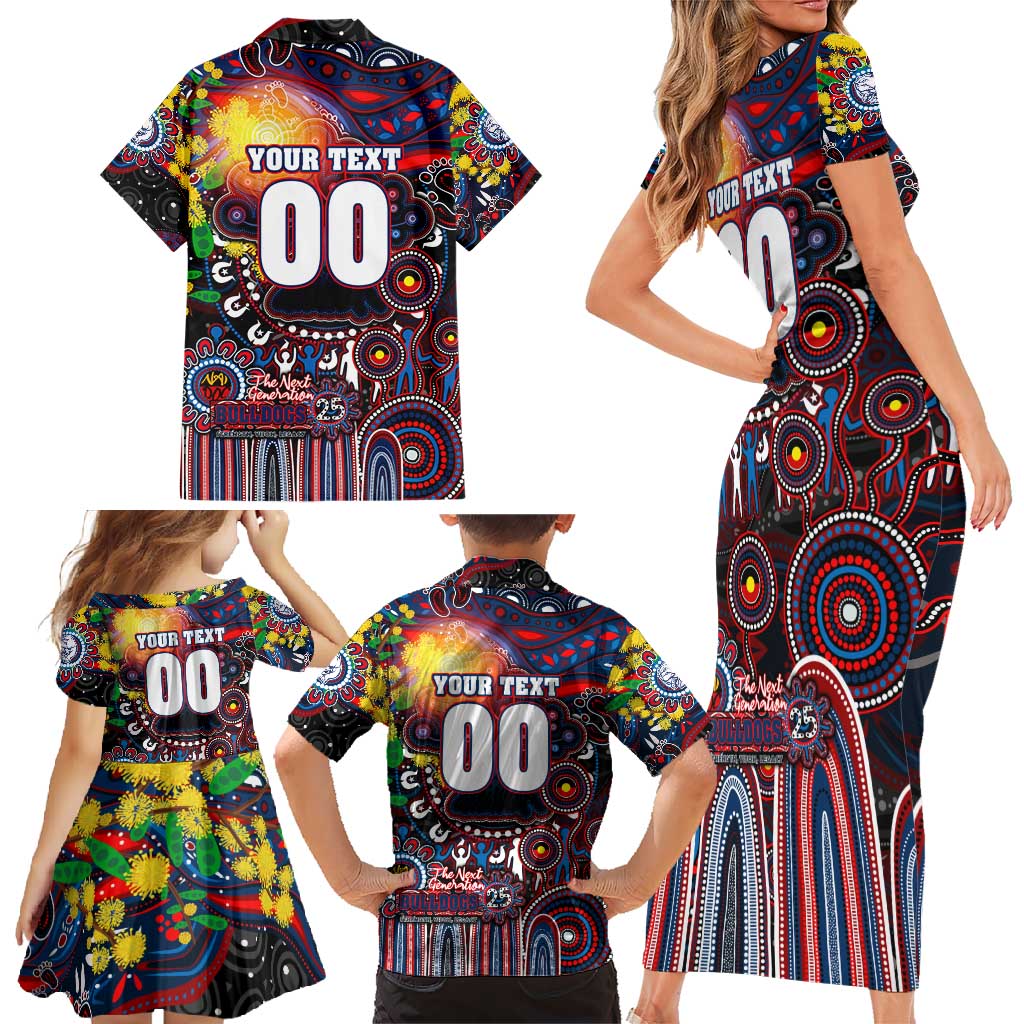Personalised NAIDOC Week 2025 Bulldogs Football Family Matching Short Sleeve Bodycon Dress and Hawaiian Shirt Aboriginal Dot Painting
