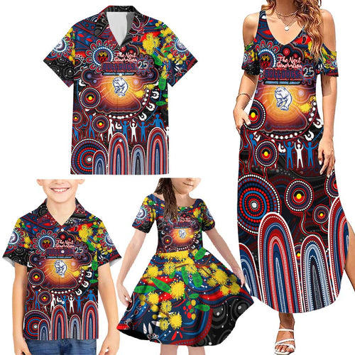 Personalised NAIDOC Week 2025 Bulldogs Football Family Matching Summer Maxi Dress and Hawaiian Shirt Aboriginal Dot Painting