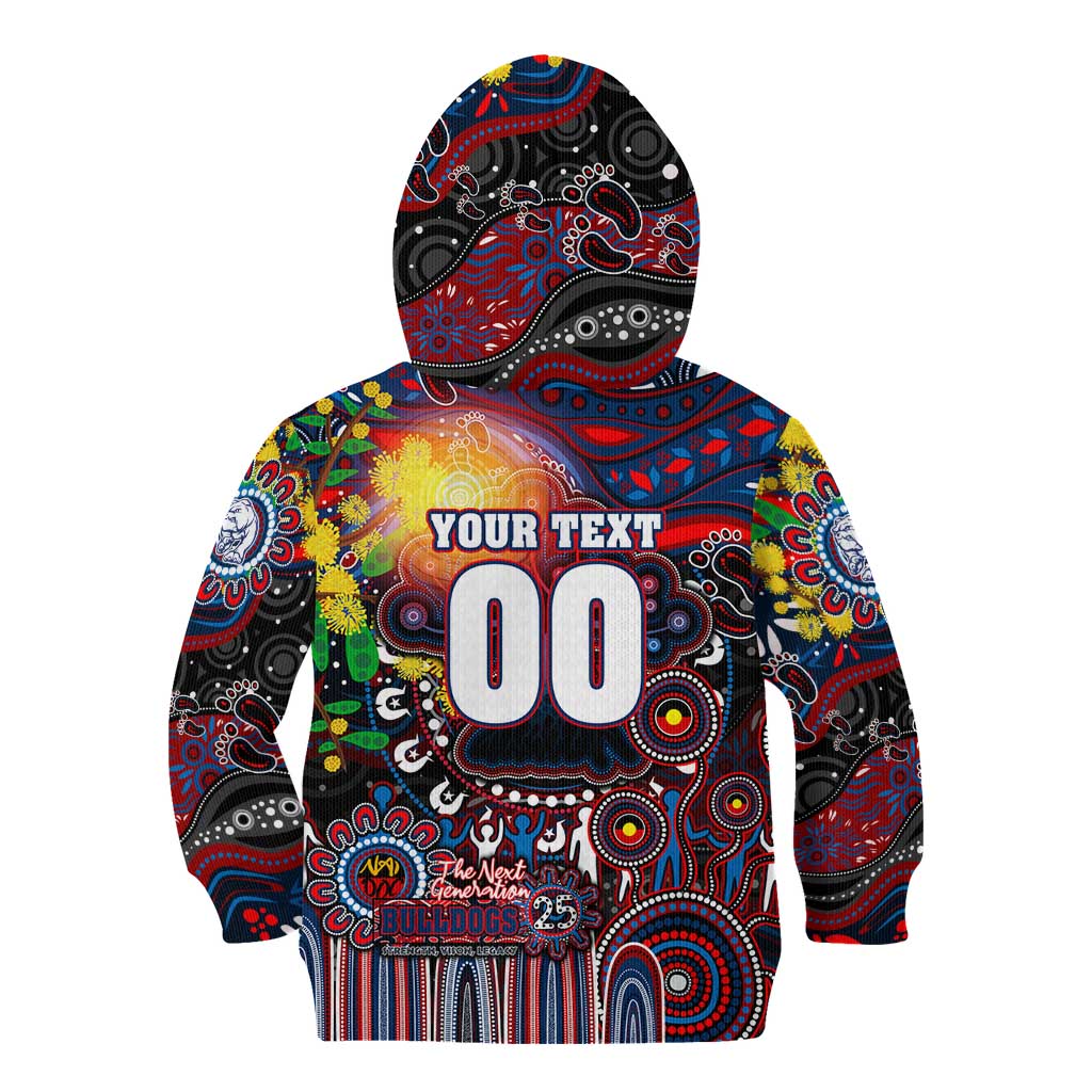Personalised NAIDOC Week 2025 Bulldogs Football Kid Hoodie Aboriginal Dot Painting