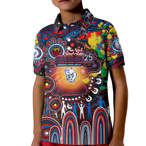 Personalised NAIDOC Week 2025 Bulldogs Football Kid Polo Shirt Aboriginal Dot Painting