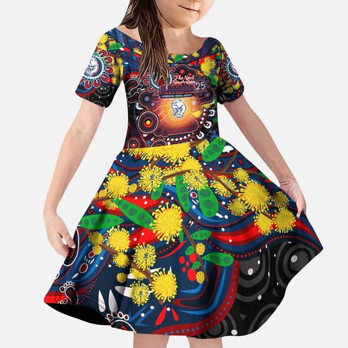 Personalised NAIDOC Week 2025 Bulldogs Football Kid Short Sleeve Dress Aboriginal Dot Painting