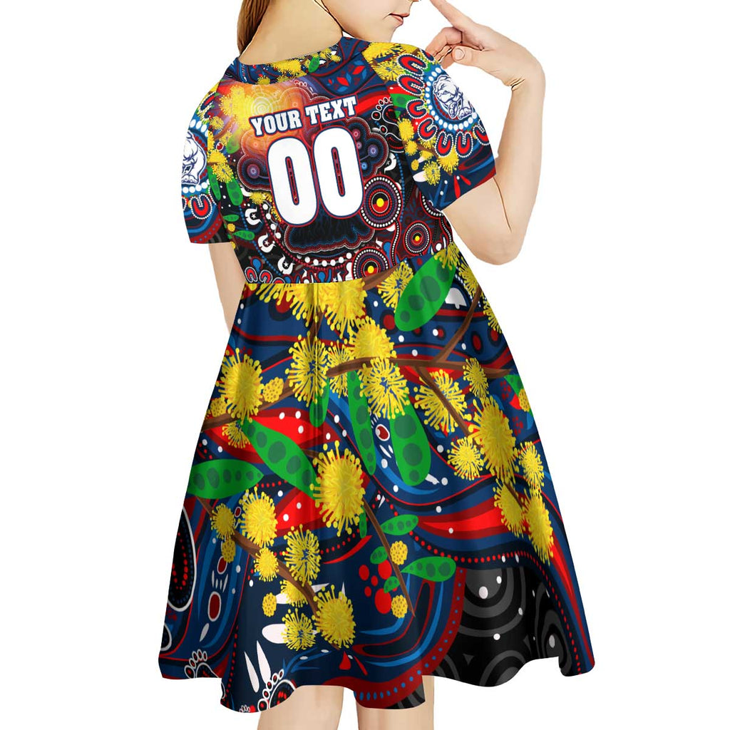 Personalised NAIDOC Week 2025 Bulldogs Football Kid Short Sleeve Dress Aboriginal Dot Painting