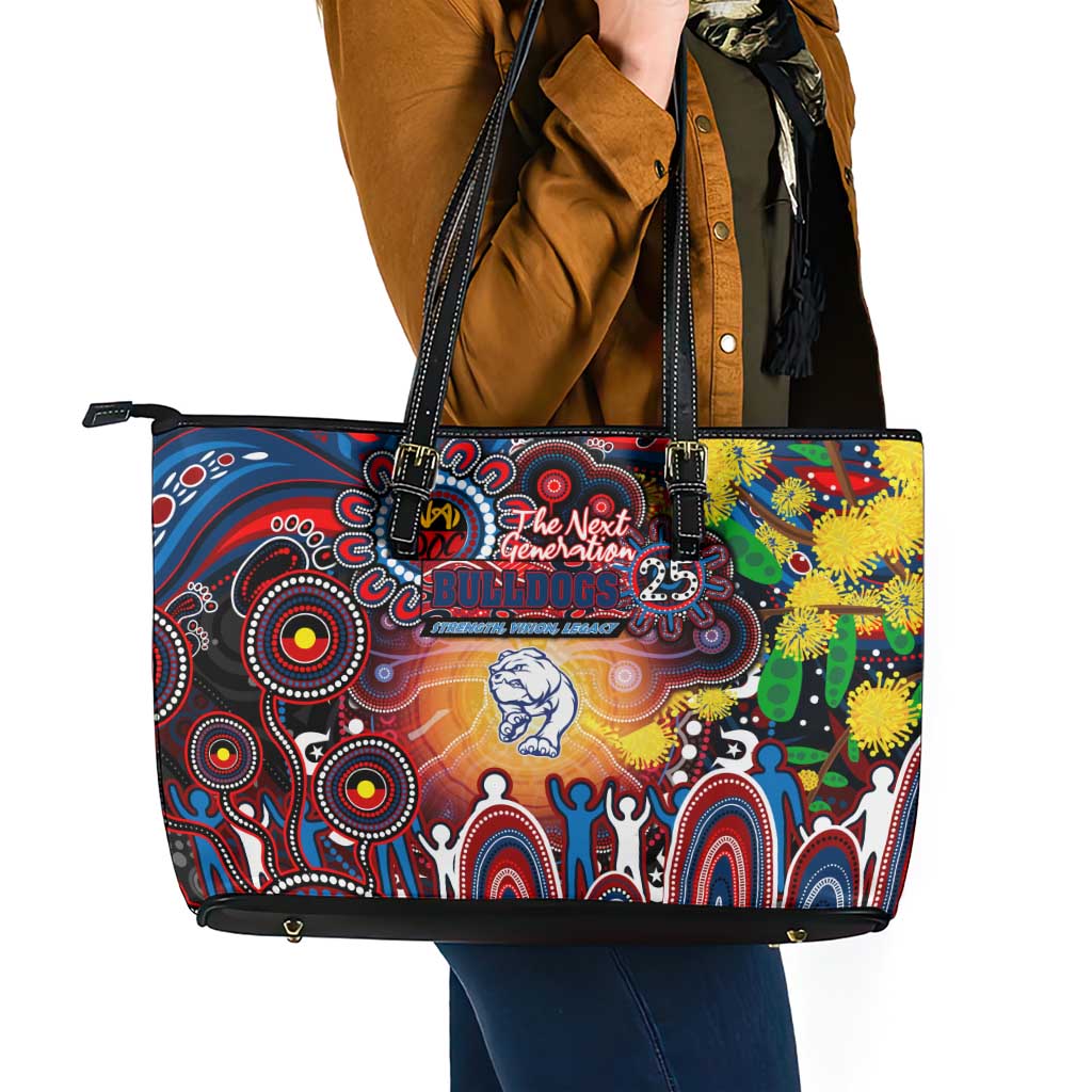 NAIDOC Week 2025 Bulldogs Football Leather Tote Bag Aboriginal Dot Painting