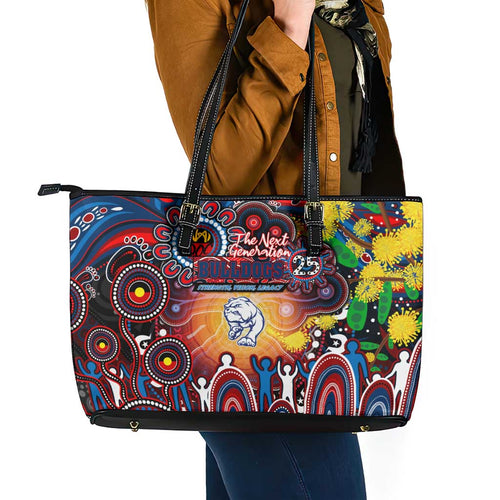 NAIDOC Week 2025 Bulldogs Football Leather Tote Bag Aboriginal Dot Painting