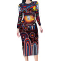 Personalised NAIDOC Week 2025 Bulldogs Football Long Sleeve Bodycon Dress Aboriginal Dot Painting