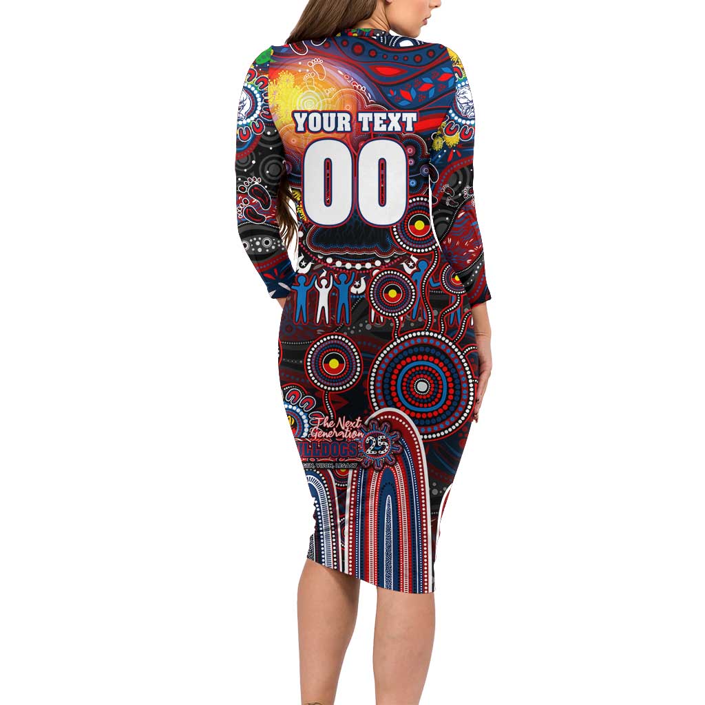 Personalised NAIDOC Week 2025 Bulldogs Football Long Sleeve Bodycon Dress Aboriginal Dot Painting
