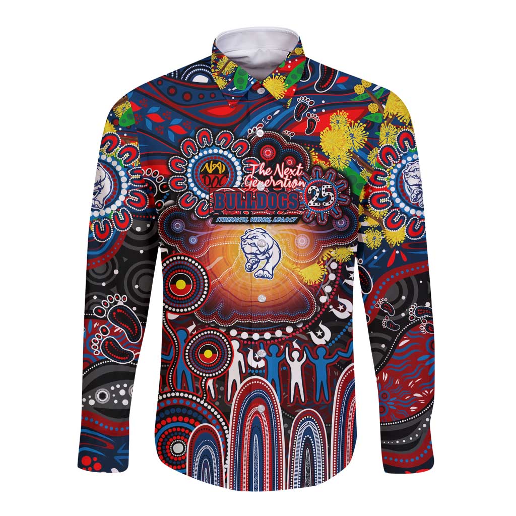 Personalised NAIDOC Week 2025 Bulldogs Football Long Sleeve Button Shirt Aboriginal Dot Painting