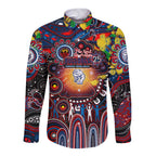 Personalised NAIDOC Week 2025 Bulldogs Football Long Sleeve Button Shirt Aboriginal Dot Painting