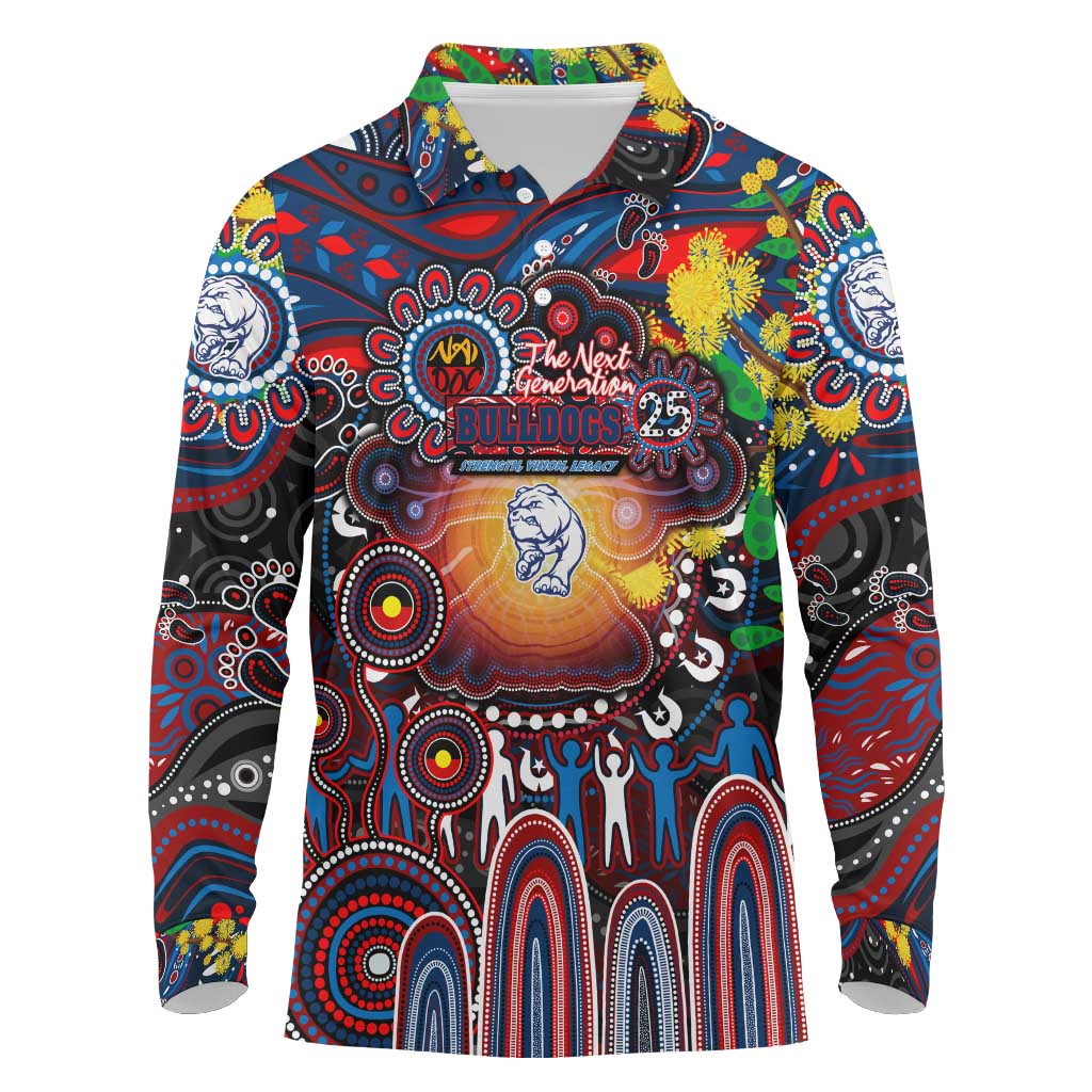 Personalised NAIDOC Week 2025 Bulldogs Football Long Sleeve Polo Shirt Aboriginal Dot Painting