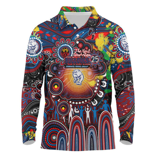Personalised NAIDOC Week 2025 Bulldogs Football Long Sleeve Polo Shirt Aboriginal Dot Painting