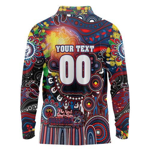 Personalised NAIDOC Week 2025 Bulldogs Football Long Sleeve Polo Shirt Aboriginal Dot Painting
