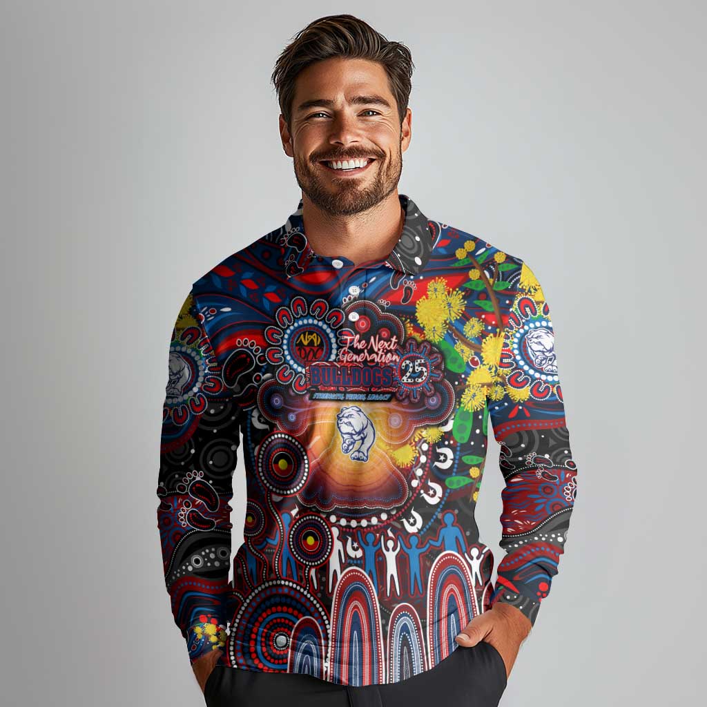 Personalised NAIDOC Week 2025 Bulldogs Football Long Sleeve Polo Shirt Aboriginal Dot Painting
