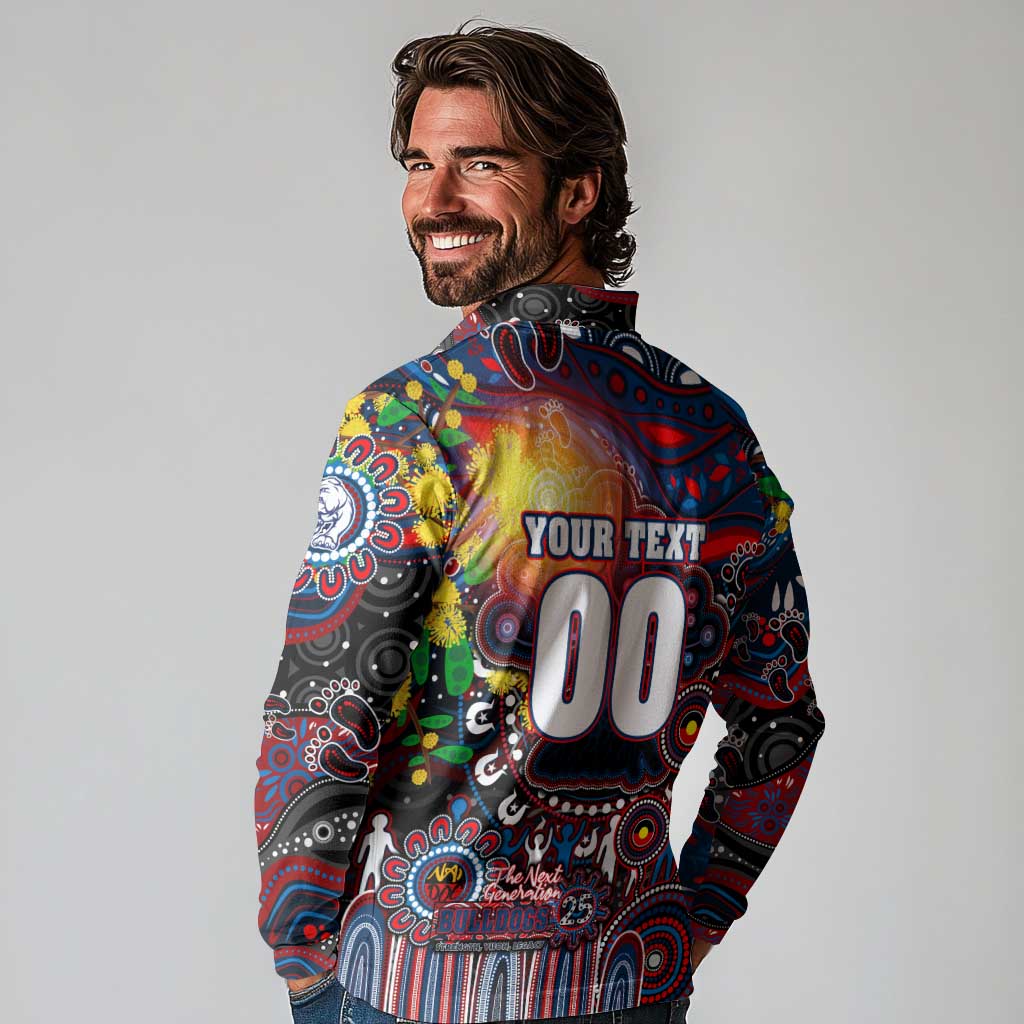 Personalised NAIDOC Week 2025 Bulldogs Football Long Sleeve Polo Shirt Aboriginal Dot Painting