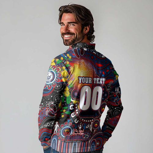 Personalised NAIDOC Week 2025 Bulldogs Football Long Sleeve Polo Shirt Aboriginal Dot Painting