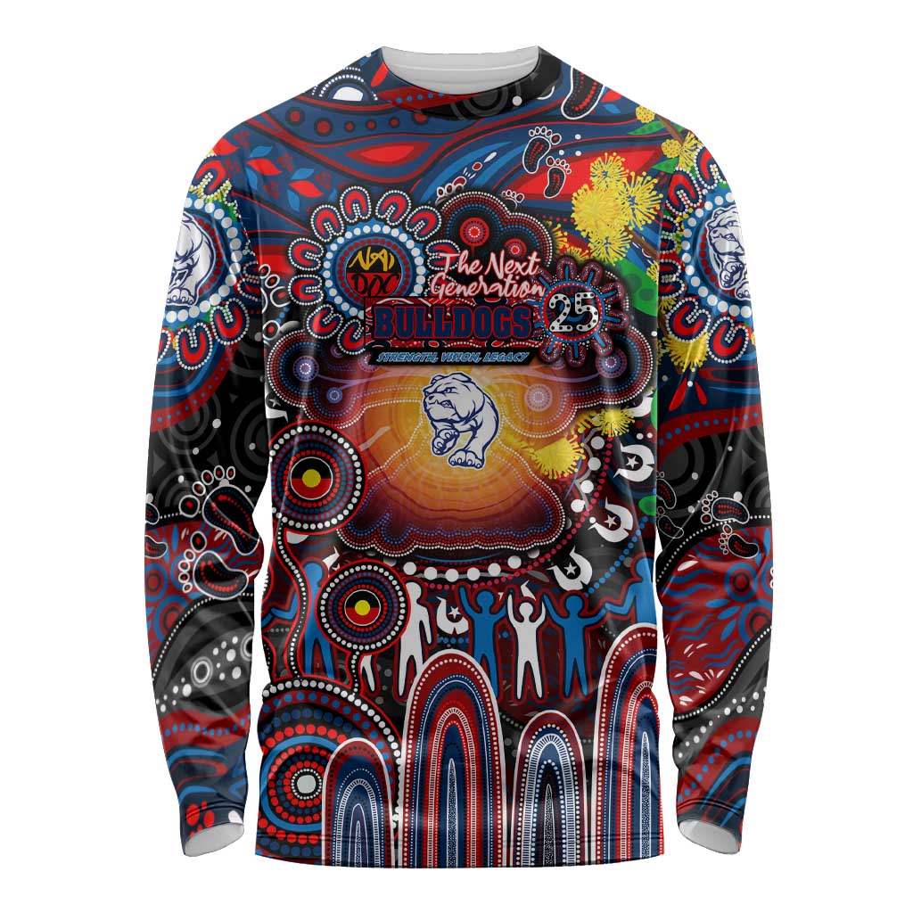 Personalised NAIDOC Week 2025 Bulldogs Football Long Sleeve Shirt Aboriginal Dot Painting