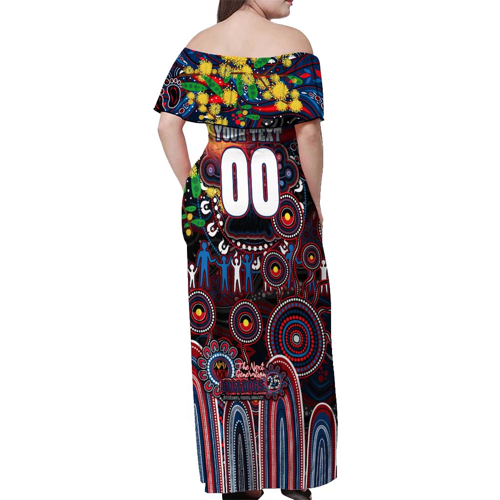 Personalised NAIDOC Week 2025 Bulldogs Football Off Shoulder Maxi Dress Aboriginal Dot Painting