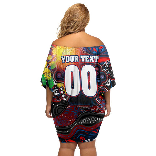 Personalised NAIDOC Week 2025 Bulldogs Football Off Shoulder Short Dress Aboriginal Dot Painting