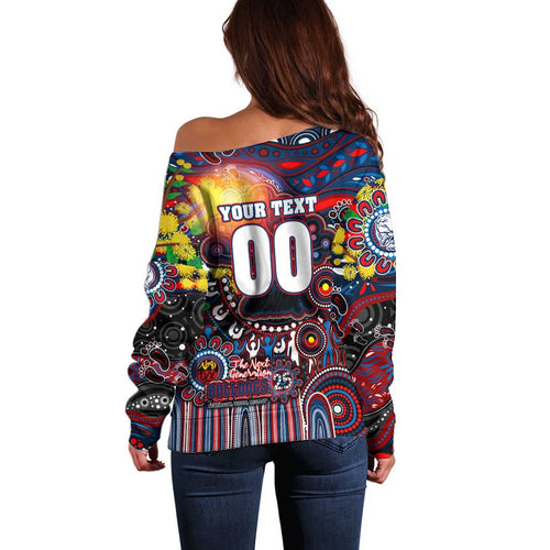 Personalised NAIDOC Week 2025 Bulldogs Football Off Shoulder Sweater Aboriginal Dot Painting