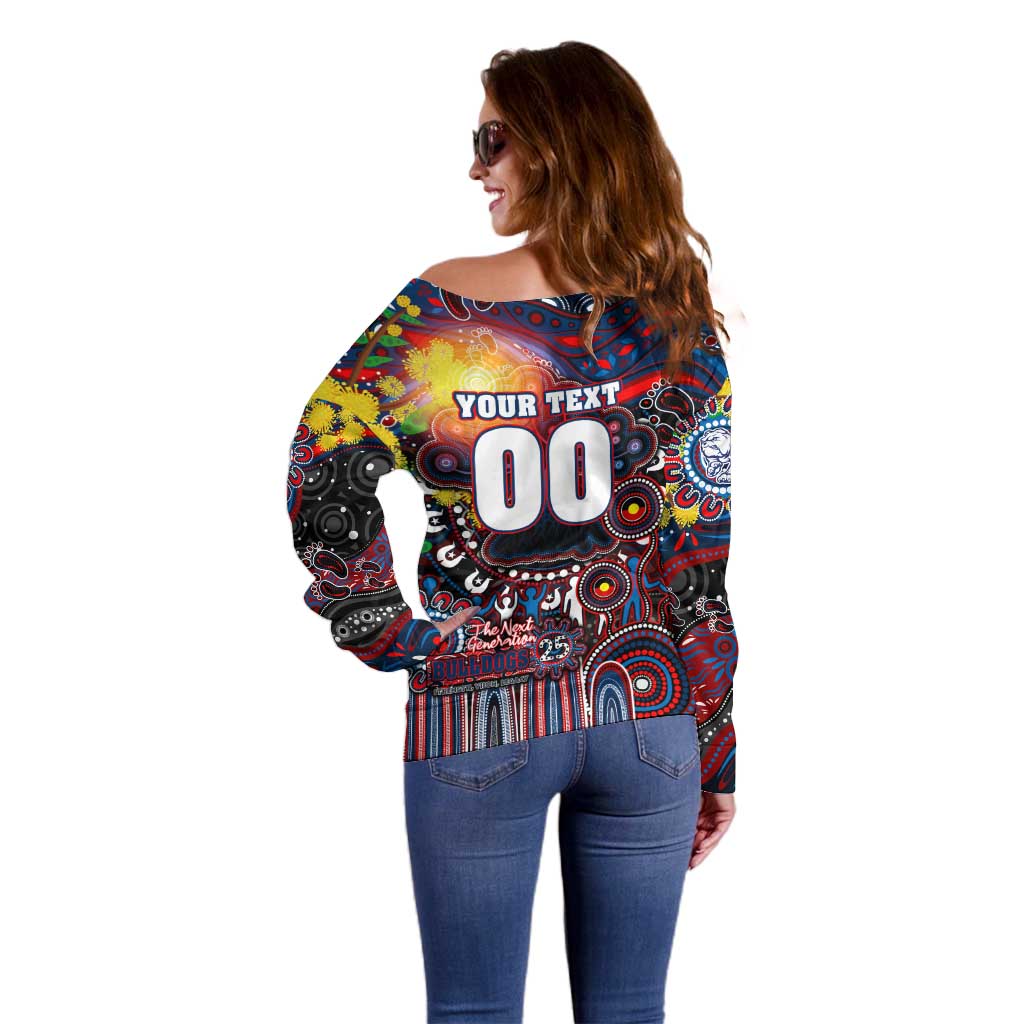 Personalised NAIDOC Week 2025 Bulldogs Football Off Shoulder Sweater Aboriginal Dot Painting