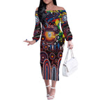 Personalised NAIDOC Week 2025 Bulldogs Football Off The Shoulder Long Sleeve Dress Aboriginal Dot Painting